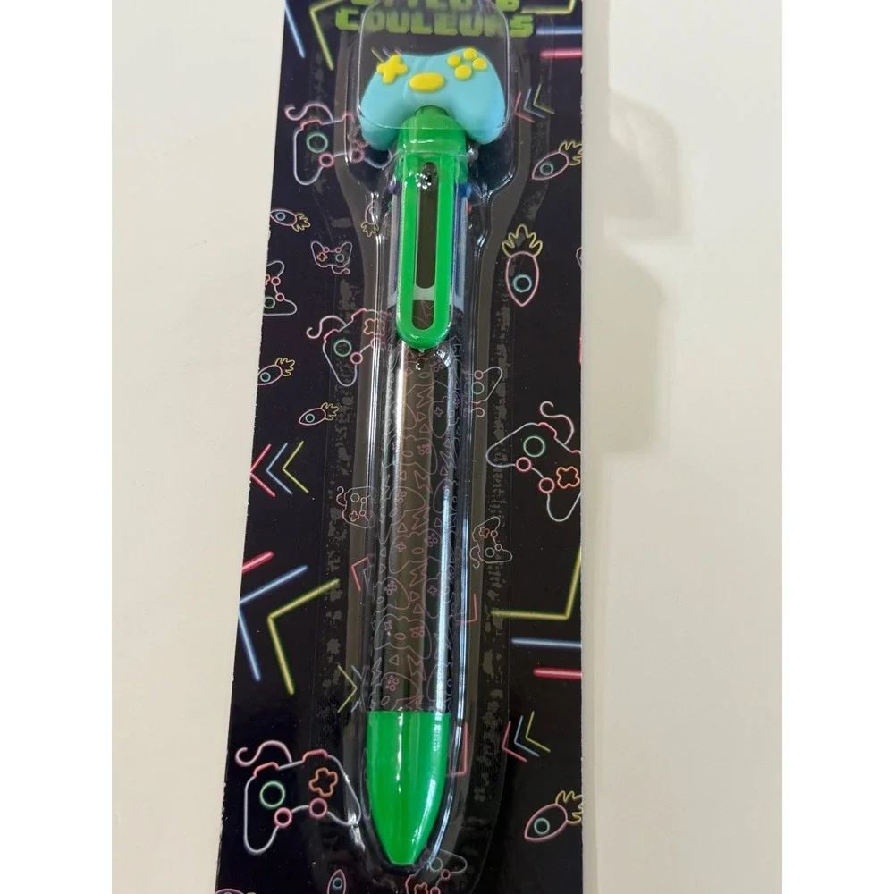Gamer Video Game Controller 6 Color Retractable Ballpoint Pen Multi Ink Neon